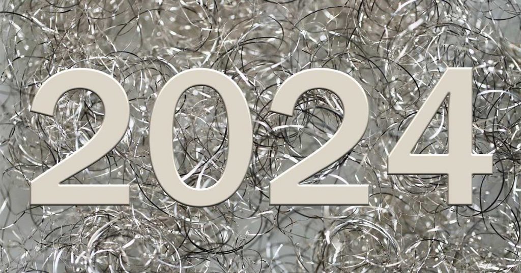 Zahl 2024 auf Drahtgeschlängel - Beitragsbild für News im Januar 2024