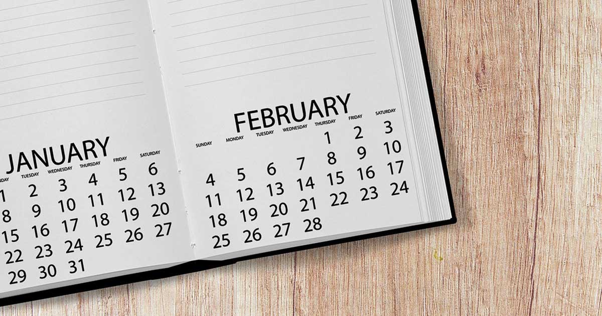 Kalender in Buchform mit Januar und Februar aufgeschlagen - Beitragsbild für News im Februar 2024