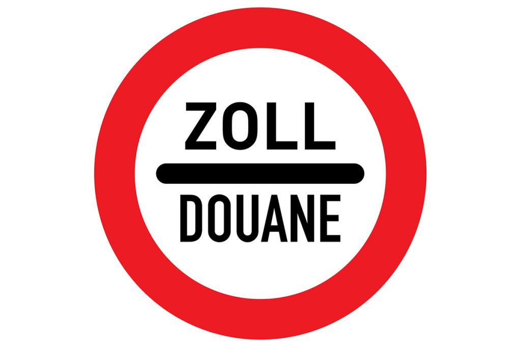 Symbolbild für Internationale Transporte & Zoll: Zoll-Schild zweisprachig beschriftet - ZOLL & DOUANE