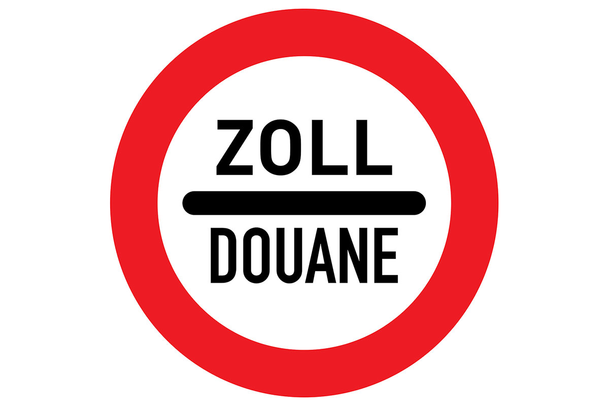 Symbolbild für Internationale Transporte & Zoll: Zoll-Schild zweisprachig beschriftet - ZOLL & DOUANE